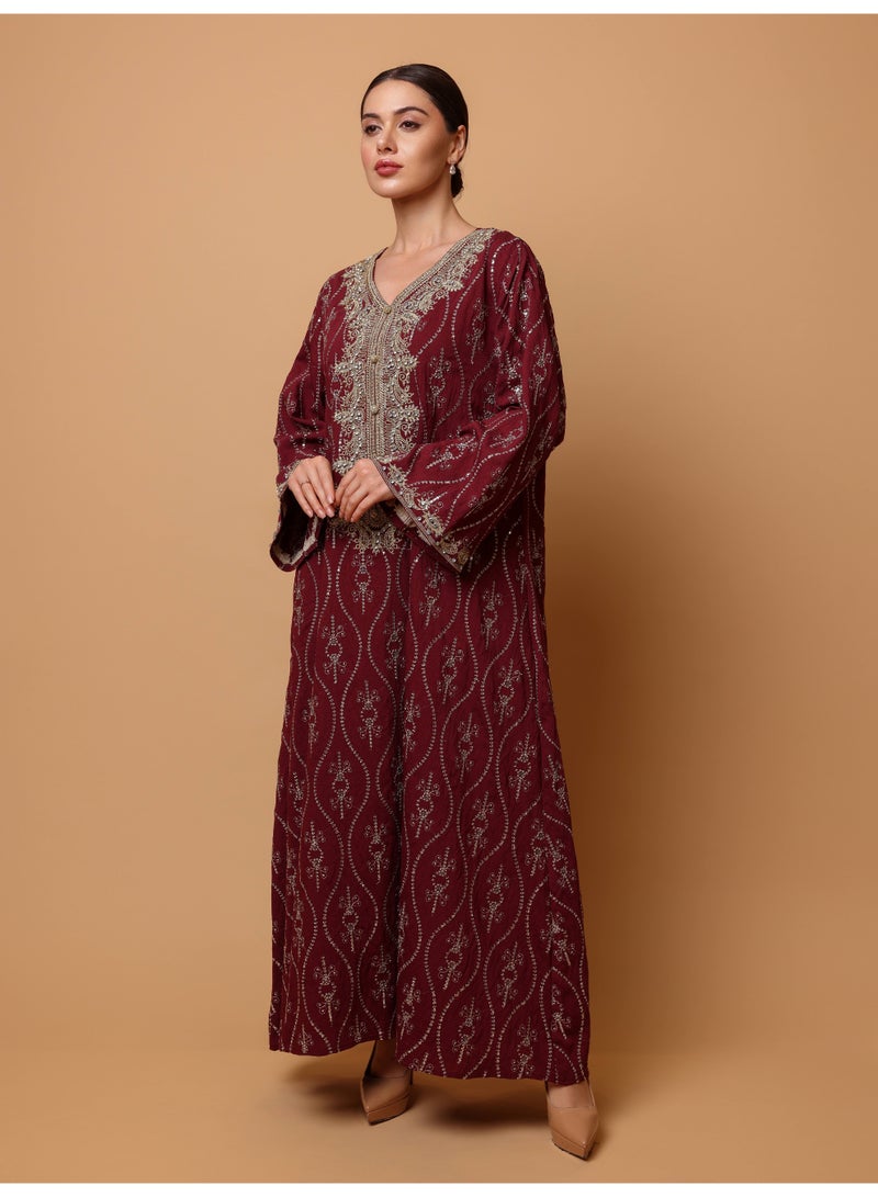Ikkxa Hadeel Jalabiya IK7004 Maroon - Image 1